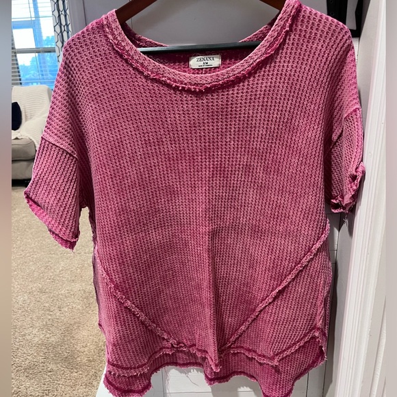 zenana Tops - Zenana pink s/m shirt Waffle short sleeve. 1371